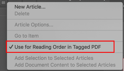 Screenshot of panel options with reading order option enabled