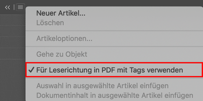 Screenshot von Bedienfeldoptionen mit aktivierter Option für Lesereihenfolge