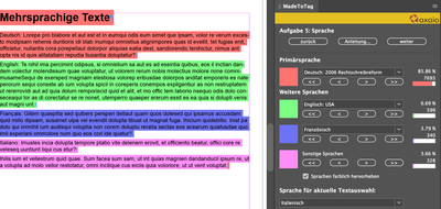 A section of a sample document with the color coding of the different languages. Screenshot