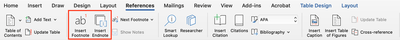 Add a footnote or an endnote. Word screenshot.