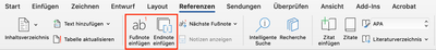 Wie in Word eine Fussnote oder Endnote hinzufügen. Screenshot.
